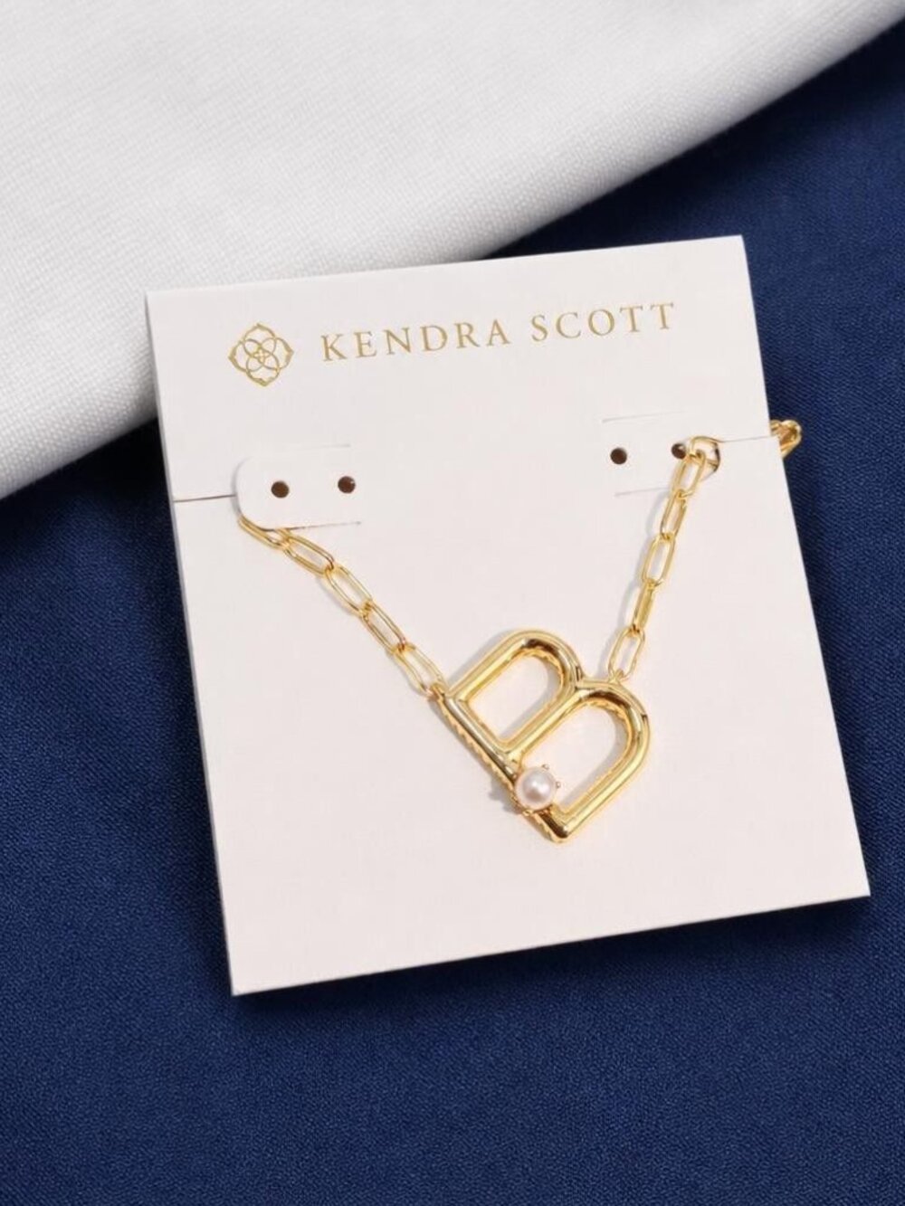 Kendra Scott Letter B Gold Pearl Pendant Necklace